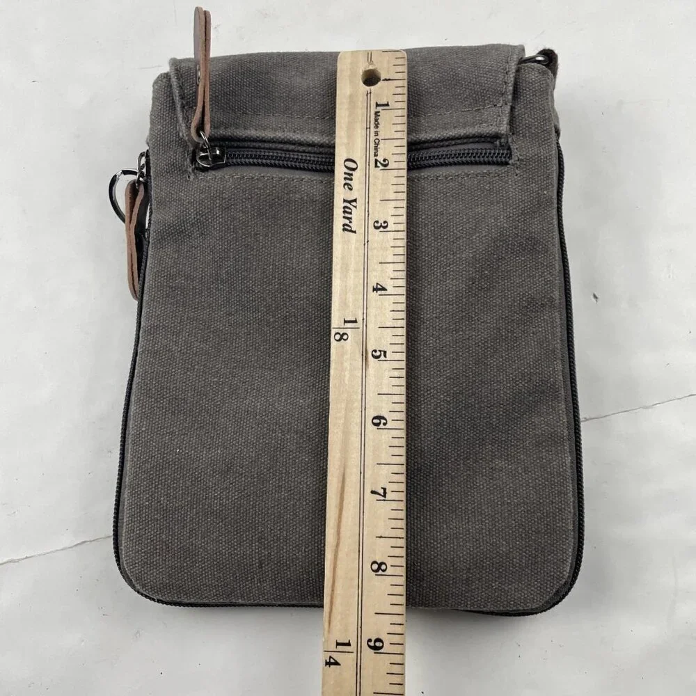 Sechunk Travel Crossbody Shoulder Bag Gray Canvas Front Flap Multiple Pockets